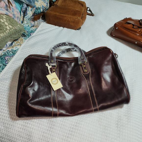 CENCIO NWT XL DUFFEL VECCHIO BROWN ITALIAN LEATHER BAG - Picture 2 of 15